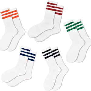 Casual Striped Crew Socks for Women - Mid Calf Athletic Novelty Ribbed Tube Socks