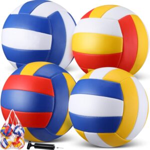 4 Pack Volleyball Balls with Pump, Official Size, Outdoor Recreational Beach Volleyball Bulk for Beginners, Competitive, Recreational Play Game, Indoor Gym Training