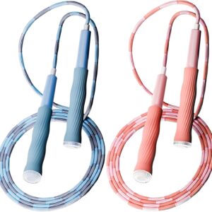 2 Pack Jump Rope for Kids, Upgraded Soft Beaded Jump Rope for fitness, Adjustable Jumping Rope Skipping Rope Speed Rope for Men & Women, Tangle-Free Kids Jump Rope with Non-slip Handles