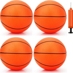 7 Inch PVC Mini Basketball for Indoor Basketball Hoops, Soft 7" Rubber Small Replacement Basketball for Over Door Basketball Hoop Sets, Little Basketballs for Kids (4 PCS with Air Pump)