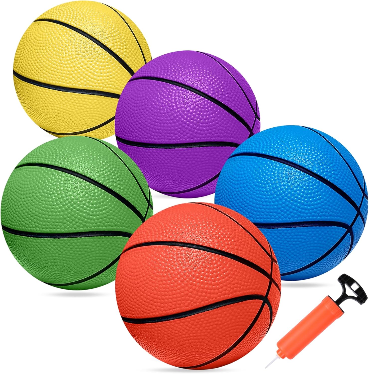 Mini Basketball Set - 5 Pack 6" Small Balls with Pump, Over The Door Mini Hoop Replacements, Toy for Toddlers, Kids, Teenagers, Pool, Indoors, Outdoors