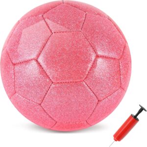 Size 4 Pink Glitter Soccer Ball with Air Pump Sets Toddler Soccer Ball Multiple Size for Kids Aged 4-8 8-12 Boys Girls Youth Gifts Outdoor
