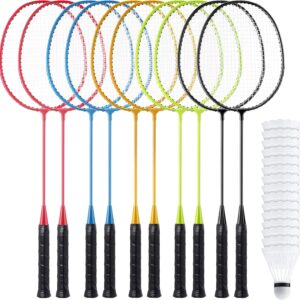 10 Packs Badminton Rackets Set with 15 Shuttlecocks Badminton Racquets for Adult and Lightweight Teenagers Shuttlecock Set for Backyard Gym Beach Outdoor Games