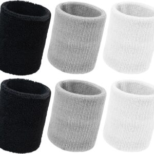 Sweatbands for Men and Women – 6 Pack Breathable Wristbands for Sports, Soft and Stretchy Athletic Wrist Sweat Bands for Gym, Basketball, Running, Tennis, Workout, Black, White, Gray
